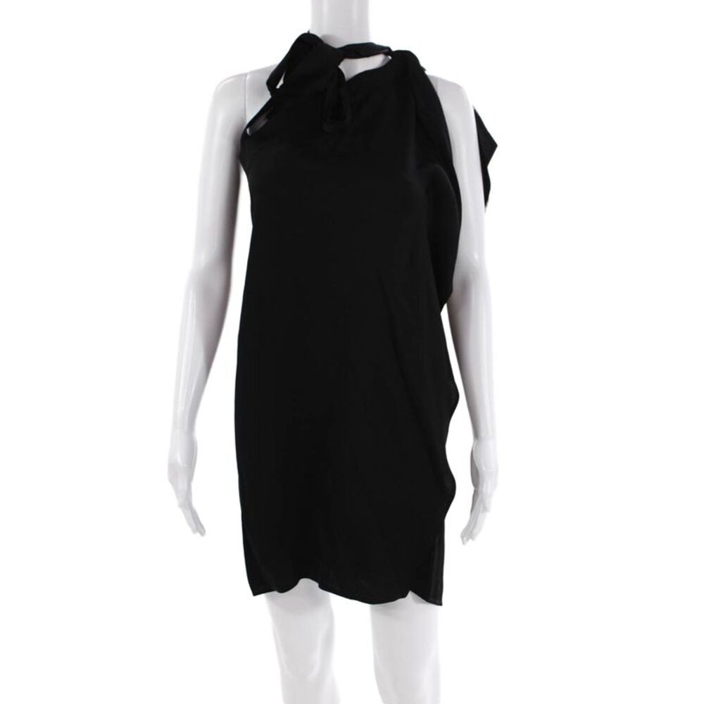 Maria + Cornejo Womens One Shoulder Mini Woven Shift Dress Black Size 2